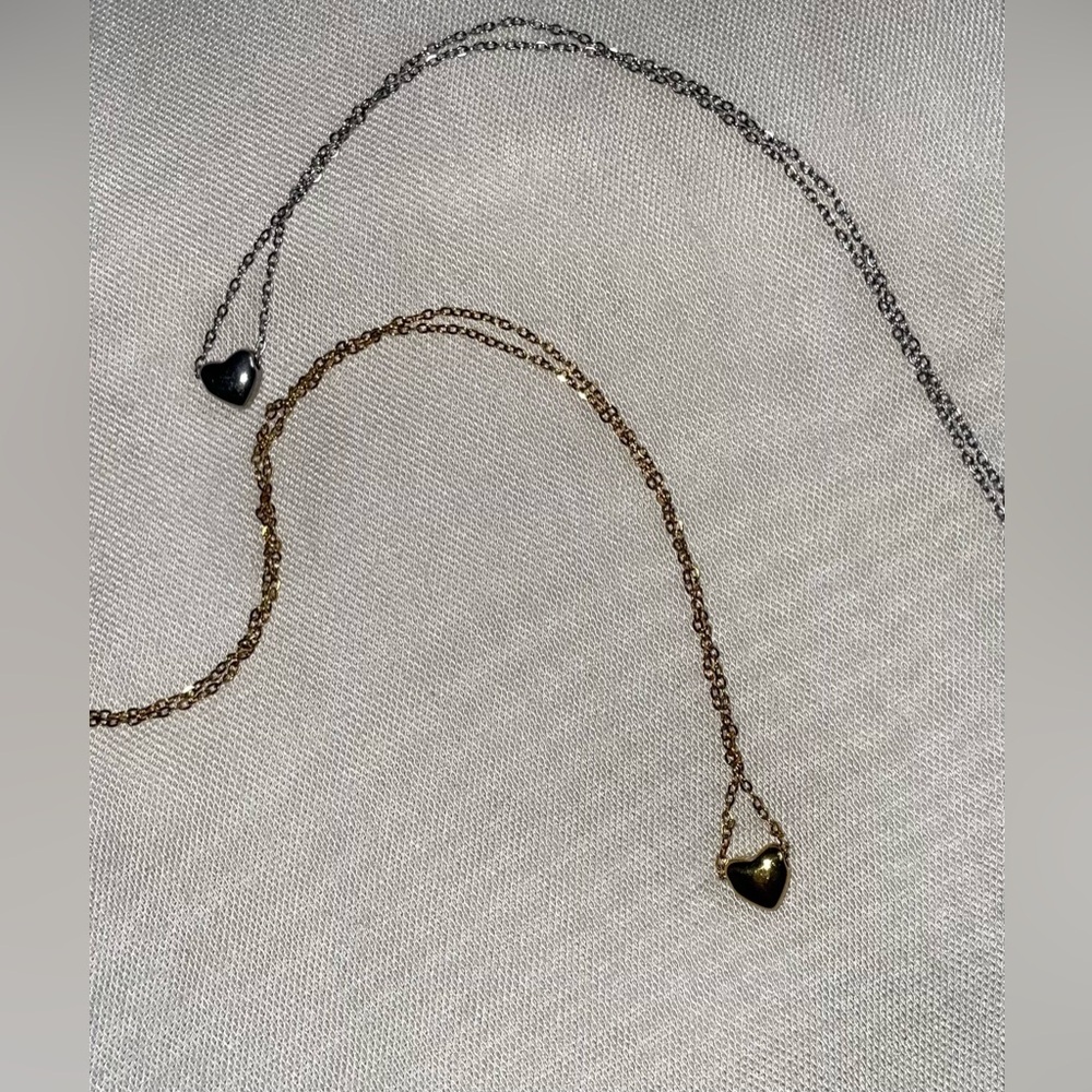 Dainty 18-K Gold-Plated Gold & Silver Heart Pendant Necklaces (2-Piece Bundle)